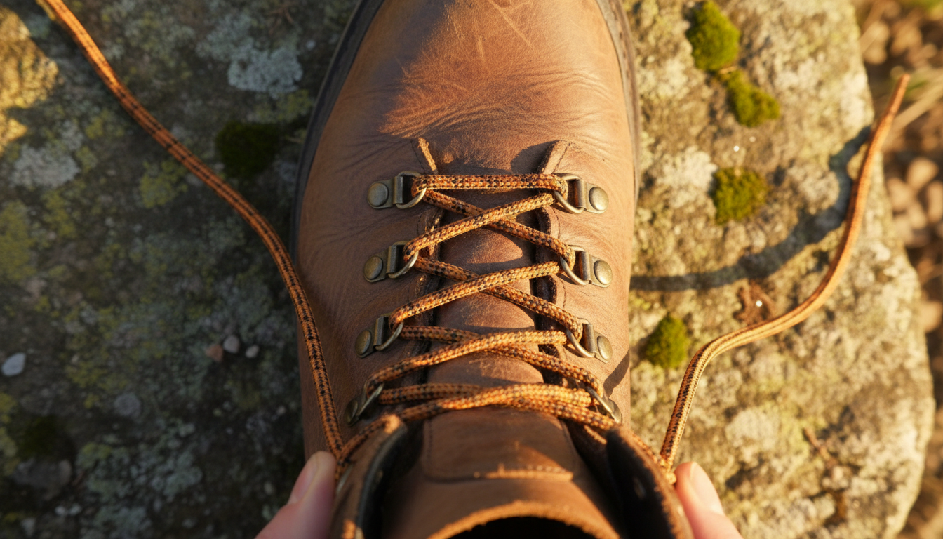 premium hiking boot macro photography